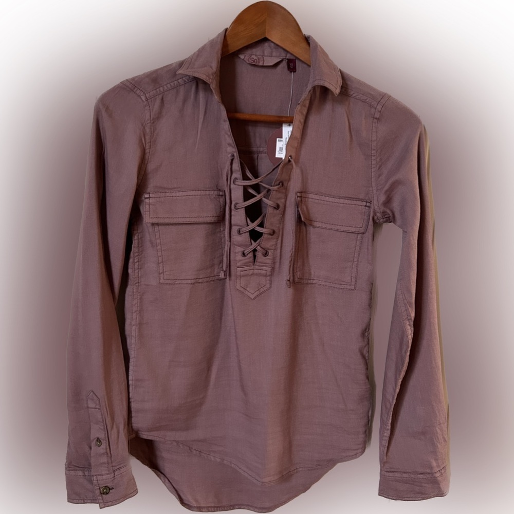 Juniors SO Lace Up Blouse, Rose, XS, NWT